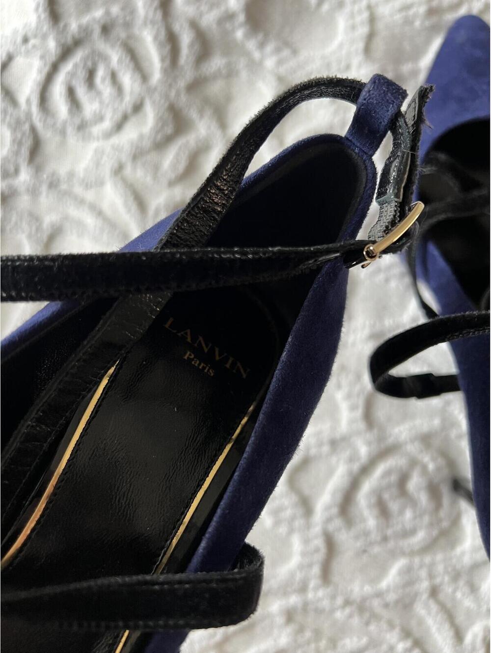 Lanvin Paris Navy Blue Suede & Black Leather Strappy Pumps - Size 38, Italy - Picture 4 of 7